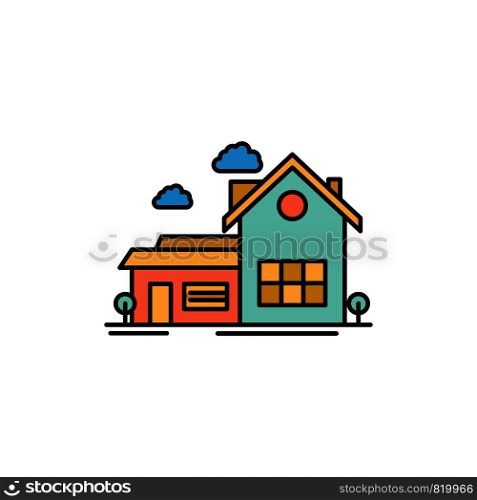 Home, House, Space, Villa, Farmhouse Flat Color Icon. Vector icon banner Template