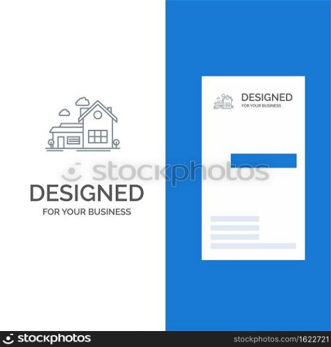 Home, House, Space, Villa, Farmhouse Grey Logo Design and Business Card Template