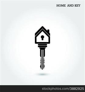 Home icon and key symbol in flat design style. Vector illustration