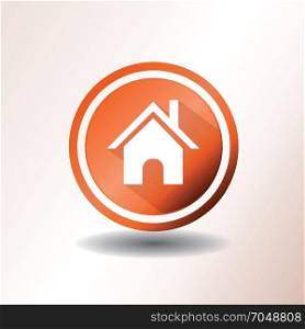 Home Icon In Flat Design. Illustration of a flat design home icon and web button, on orange and grey background