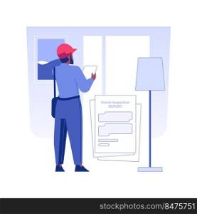 Home inspection report isolated concept vector illustration. Home inspection service worker writing a report, description of private house state, property safety providing vector concept.. Home inspection report isolated concept vector illustration.