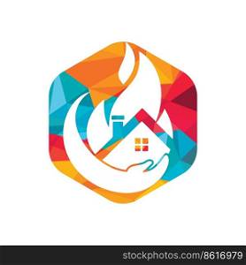 Home insurance vector logo concept. Hand with fire and home icon logo design.	