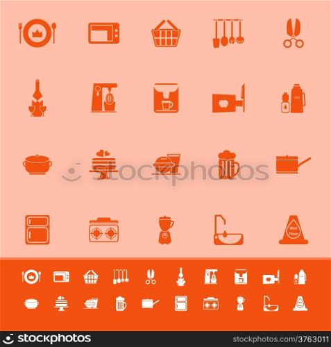 Home kitchen color icons on orange background, stock vector