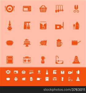 Home kitchen color icons on orange background, stock vector