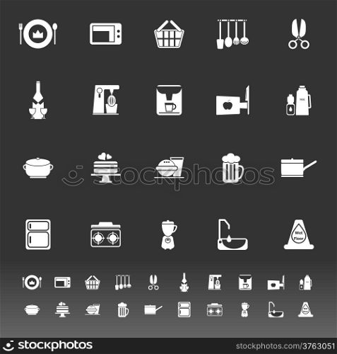 Home kitchen icons on gray background, stock vector