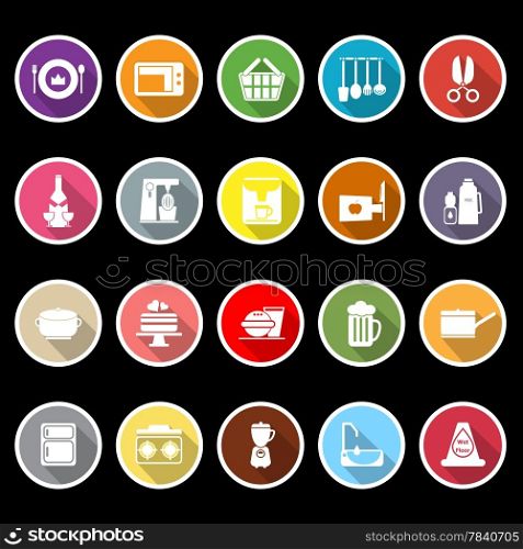 Home kitchen icons with long shadow, stock vector