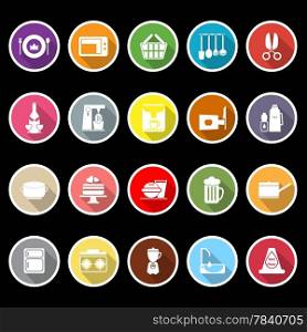 Home kitchen icons with long shadow, stock vector