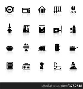 Home kitchen icons with reflect on white background, stock vector