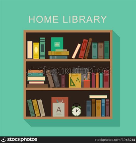 Home library flat illustration.