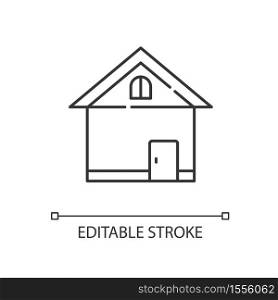 Home linear icon. House front. Small business. Store exterior. Residential construction. Thin line customizable illustration. Contour symbol. Vector isolated outline drawing. Editable stroke. Home linear icon