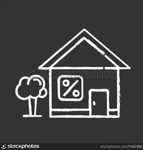 Home loan chalk icon. Credit with interest rate to buy real estate building. Buying, renting house. Borrow money to purchase apartment. Investment, mortrage. Isolated vector chalkboard illustration
