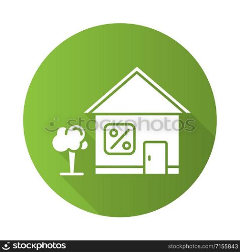 Home loan green flat design long shadow glyph icon. Credit with interest rate to buy real estate building. Buying, renting house. Borrow money to purchase apartment. Vector silhouette illustration