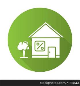 Home loan green flat design long shadow glyph icon. Credit with interest rate to buy real estate building. Buying, renting house. Borrow money to purchase apartment. Vector silhouette illustration