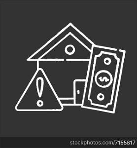 Home loan risk chalk icon. Buy real estate building. Debt danger form buying house. Borrow money to purchase apartment. Investment, mortrage. Isolated vector chalkboard illustration