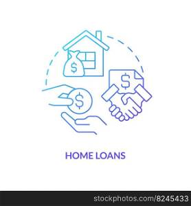 Home loans blue gradient concept icon. Buying real estate credit line. Personal bank offer abstract idea thin line illustration. Isolated outline drawing. Myriad Pro-Bold font used. Home loans blue gradient concept icon