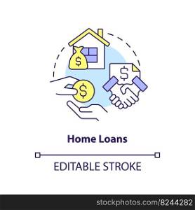 Home loans concept icon. Buying real estate credit line. Personal bank offer abstract idea thin line illustration. Isolated outline drawing. Editable stroke. Arial, Myriad Pro-Bold fonts used. Home loans concept icon