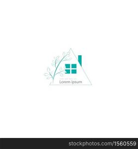 Home logo design template with floral and text, house shape and leaves with copy space