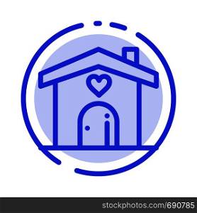 Home, Love, Heart, Wedding Blue Dotted Line Line Icon