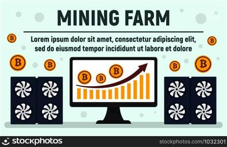 Home mining farm concept banner. Flat illustration of home mining farm vector concept banner for web design. Home mining farm concept banner, flat style