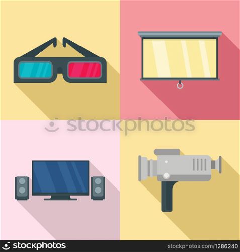 Home movie icons set. Flat set of home movie vector icons for web design. Home movie icons set, flat style