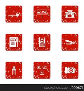 Home networking icons set. Grunge set of 9 home networking vector icons for web isolated on white background. Home networking icons set, grunge style
