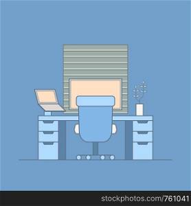 Home office desk with laptop and monitor. Vector illustration