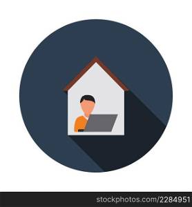 Home Office Icon. Flat Circle Stencil Design With Long Shadow. Vector Illustration.