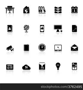 Home office icons with reflect on white background, stock vector