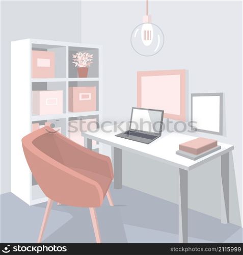 Home office interior.Table and chair. Vector illustration.