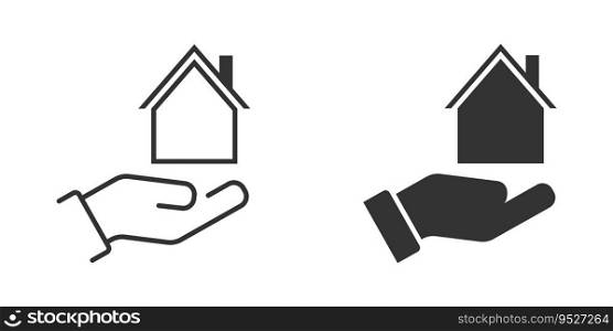Home on the hand icon. Hand holds house. Vector illustration.