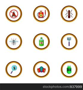 Home pest control service icons set. Cartoon style set of 9 home pest control service vector icons for web design. Home pest control service icons set, cartoon style