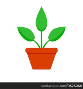 Home plant with green leaf. Home flowerpot isolated, vector illustration. Home plant with green leaf