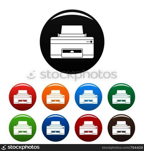 Home printer icons set 9 color vector isolated on white for any design. Home printer icons set color
