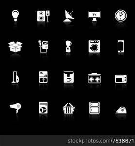 Home related icons with reflect on black background, stock vector