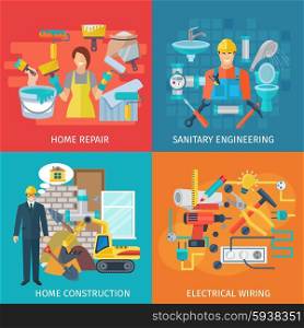 Home repair design concept set with sanitary engineering flat icons isolated vector illustration. Home Repair Flat Set