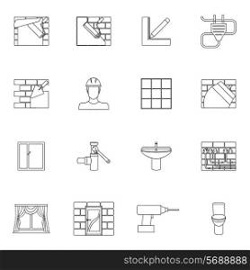 Home repair diy renovation outline icons set with work tools isolated vector illustration