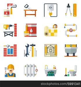 Home Repair Flat Icons Collection. Home improvement renovation and repair service tasks tools and utensils flat icons set abstract vector isolated illustration