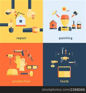 Home repair painting brush construction tools measuring tape flat icons composition design vector illustration. Home Repair Tools Flat