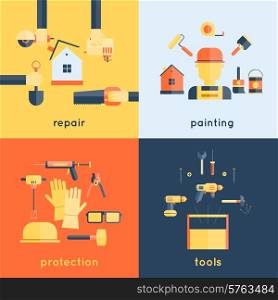 Home repair painting brush construction tools measuring tape flat icons composition design vector illustration