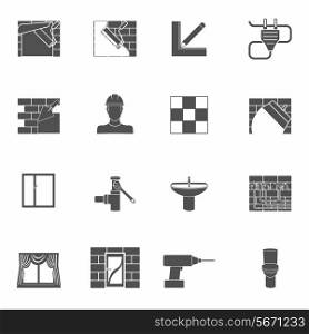 Home repair renovation and construction tools black icons set isolated vector illustration