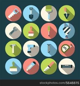 Home repair tools round solid icons set with paint brush and knife abstract shadow isolated vector illustration