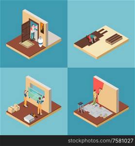 Home repair worker concept icons set isometric isolated vector illustration
