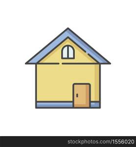Home RGB color icon. House front. Small business. Store exterior. Residential construction. Real estate. Private suburb property. Building for dwelling. Modern cottage. Isolated vector illustration. Home RGB color icon