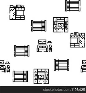 Home Rooms Furniture Seamless Pattern Vector Thin Line. Illustrations. Home Rooms Furniture Seamless Pattern Vector