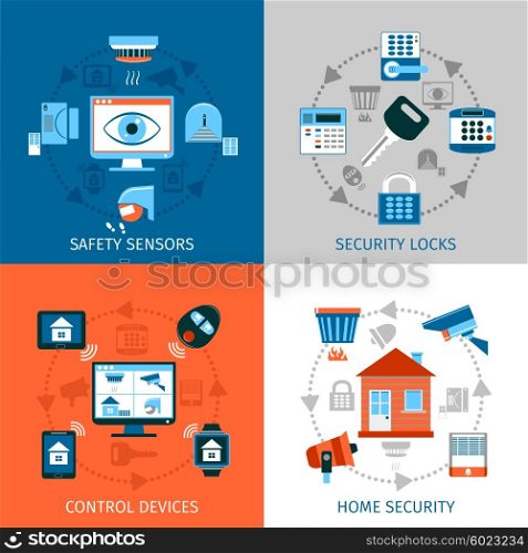 Home Safety Concept Icons Set . Home safety concept icons set with security locks and control devices symbols flat isolated vector illustration