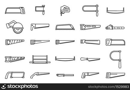 Home saw icons set. Outline set of home saw vector icons for web design isolated on white background. Home saw icons set, outline style