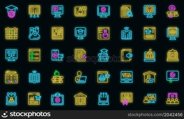 Home schooling icons set outline vector. Counseling scholarship. Computer cloud answer. Home schooling icons set vector neon