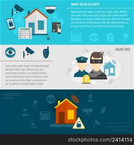 Home security flat banner set with smart house thief guard alarm system isolated vector illustration