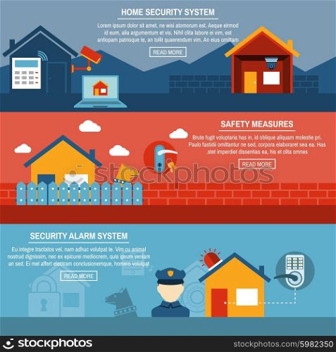 Home security interactive flat banners set. Home security wireless alarm system installation company 3 horizontal interactive flat homepage banners abstract isolated vector illustration