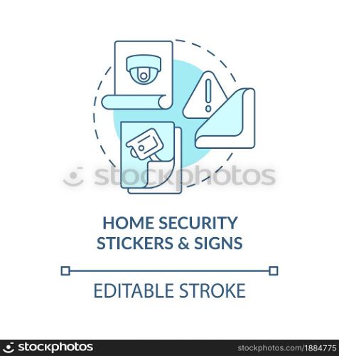 Home security stickers and signs blue concept icon. Burglary prevention abstract idea thin line illustration. Fake security system warning. Vector isolated outline color drawing. Editable stroke. Home security stickers and signs blue concept icon